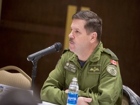 Royal Canadian Air Force Lt. Gen. Pierre St-Amand, the deputy commander of the North American Aerospace Defense Command (NORAD) answers a question during a panel discussion at the Canadian Academic Symposium held in Colorado Springs, Colo. on March 30, 2016. DoD photo.