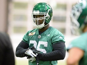 Greg Jones during a Saskatchewan Roughriders practice in Regina in October 2016. TROY FLEECE/Postmedia