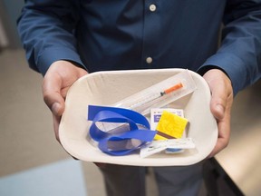 A injection kit is seen inside the Fraser Health supervised consumption site in Surrey, B.C. in June. Ottawa now has two supervised injection sites: one sanctioned, one unsanctioned.