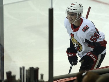 Ottawa Senators forward Alex Formenton celebrates his goal.