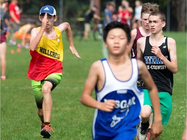 Midget Boy competitors sprint to the finish as the 2017 Gryphon Open Cross Country Meet takes place Wednesday at the Terry Fox Athletic Facility near Mooney's Bay featuring competitors from area schools.