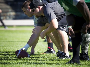 The Saskatchewan Roughriders held a practice on Parliament Hill Sunday October 1, 2017 in Ottawa, after playing the Redblacks Friday night.   Ashley Fraser/Postmedia