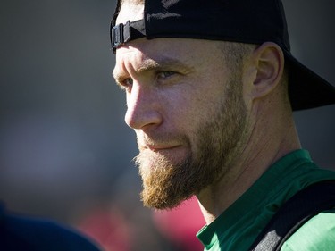 The Saskatchewan Roughriders held a practice on Parliament Hill Sunday October 1, 2017 in Ottawa, after playing the Redblacks Friday night. Rob Bagg speaks to media after the practice.   Ashley Fraser/Postmedia