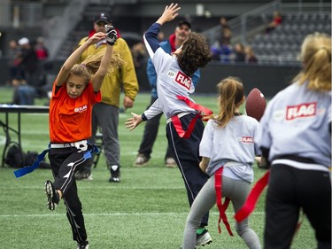 11-year-old Madison Lalonde tried to make a catch during a round robin game at TD Place Sunday October 15, 2017