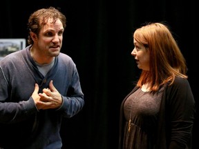 Actors Gab Desmond and Jennifer Cecil perform during a rehearsal for Ordinary Days, opening October 31 at the Great Canadian Theatre Company.