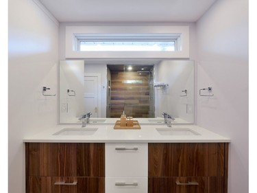 The GOHBA Housing Design Awards 2017 winner in the category Custom Bathroom (100 sq. ft. or less) - Contemporary is Reno meets the Mark Bathroom: Lagois Design Build Renovate.