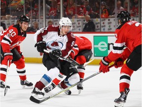 Matt Duchene of the Avalanche skates into the heart of the Devils defence on Saturday. Bruce Bennett/Getty Images