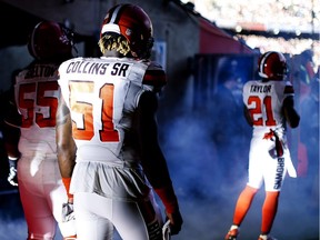 The Cleveland Browns players wait to make their entrance at the start of the match during the NFL International Series match between Minnesota Vikings and Cleveland Browns at Twickenham Stadium on October 29, 2017 in London, England.