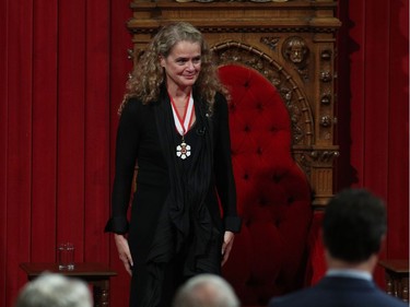 The 29th Governor general Julie Payette acknowledges the appaluse in the Senate in Ottawa, Ontario, October 2, 2017.