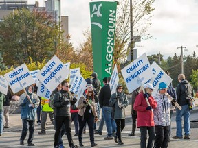 Picket lines are up at Algonquin College as faculty at Ontario's 24 colleges began a strike Monday morning. About 12,000 professors, instructors, counsellors and librarians, both full-time and "partial load" employees who work seven to 12 hours a week, walked off the job.