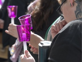 The group 'Because Wilno' holds a gathering at the Canadian Tribute to Human Rights on Thursday near the Ottawa Courthouse to coincide with the first full day of Basil Borutski's trial for the killings of Anastasia Kuzyk, Nathalie Warmerdam and Carol Culleton within hours of one another on Sept. 22, 2015. Wayne Cuddington, Postmedia