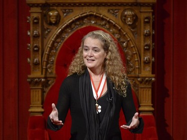 Julie Payette makes her first speech as Canada's 29th Governor General from her seat in the Senate chamber during her installation ceremony, in Ottawa on Monday, October 2, 2017.