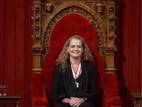 Canada's 29th Governor General Julie Payette looks on from her seat in the Senate chamber during her installation ceremony, in Ottawa on Monday, October 2, 2017.