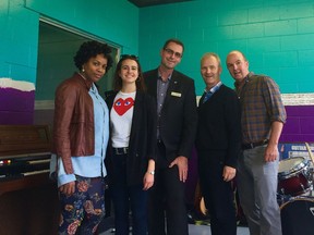 Alexandra Paul, mother of musician Night Lovell (a.k.a. Shermar Paul), Emma Francis, programming assistant & accommodations at RBC Bluesfest / CityFolk, Adam Joiner, director of programs at the Boys and Girls Club of Ottawa, Mark Monahan RBC Bluesfest executive director, and Alan Marsden, Community Program Manager, RBC Bluesfest