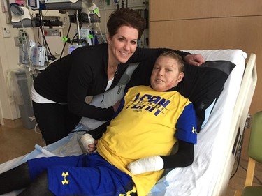 Jonathan Pitre and his mother, Tina Boileau at the hospital in Minneapolis.