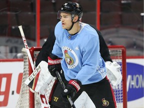 Mark Borowiecki of the Ottawa Senators during practice at Canadian Tire Centre in Ottawa, October 23, 2017.