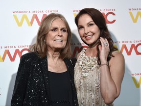 The Women's Media Center co-founder Gloria Steinem, left, poses with actress and "Women's Media Center Speaking Truth To Power" honoree Ashley Judd at The Women's Media Center 2017 Women's Media Awards at Capitale on Thursday, Oct. 26, 2017, in New York. (Photo by Evan Agostini/Invision/AP)