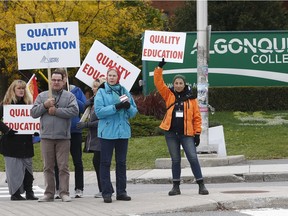 Picket lines are up at Algonquin College as faculty at Ontario's 24 colleges began a strike.