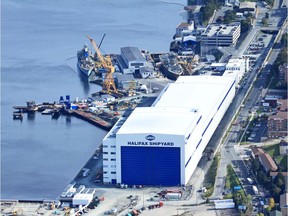 n aerial image of the newly constructed Assembly and Ultra Halls at Irving Shipbuilding's Halifax Shipyard. The $350 million dollar facility was completed to build the next generation of Canada's combat fleet. Irving Shipbuilding photo.