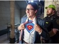 Prime Minister Justin Trudeau shows off his costume as Clark Kent, alter ego of comic book superhero Superman, in Ottawa on Halloween. Is Canada's leader really entitled to claim superhero status?