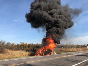 Working car fire north of Bearhill on March Rd. Fire is out @OttFire has left the scene in care of Ottawa Police