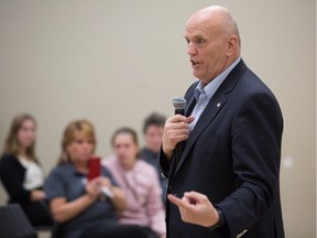 Sen. Vern White talks during a meeting at the Kanata Rec Centre organized by We The Parents, a local group that has pointed to an epidemic of opioid abuse in Ottawa's west end and says it has no choice but to launch its own treatment and prevention program.