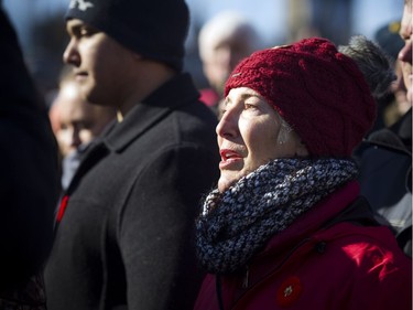 Laurie Pederson as the parade passed after the National Remembrance Day Ceremony at the National War Memorial in Ottawa on Saturday, November 11, 2017.