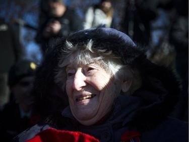 Doris Dancer spoke to media prior to the National Remembrance Day Ceremony at the National War Memorial in Ottawa on Saturday, November 11, 2017.