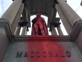 The statue of Sir John A. Macdonald was vandalized overnight Saturday, Nov. 11, 2017.