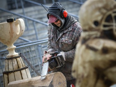 Josh Dagg, 39, is a chainsaw carver from Aylmer and an artist at that. He was busy putting the finishing touches on a five-foot wooden version of the Cup, made in about nine hours from eastern white pine. He got done so early, he decided to start a second one.
