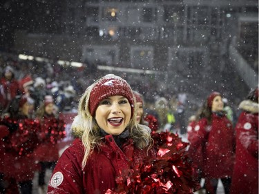 The Calgary Stampeders cheerleaders on the sidelines at the 2017 Grey Cup at TD Place Sunday November 26, 2017.