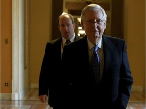 Senate Republicans Hold Conference Meeting To Discuss Tax Reform

WASHINGTON, DC - NOVEMBER 09:  Senate Majority Leader Mitch McConnell (R-KY) walks to the floor of the Senate in the U.S. Capitol November 9, 2017 in Washington, DC. Earlier, responding to news reports regarding Alabama senate candidate Judge Roy Moore, McConell said "If these allegations are true, he must step aside." (Photo by Win McNamee/Getty Images)
Win McNamee, Getty Images