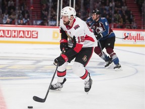 Zack Smith #15 of Ottawa Senators during the 2017 SAP NHL Global Series match between Ottawa Senators and Colorado Avalanche at Ericsson Globe on November 10, 2017 in Stockholm.