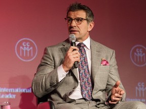 Canadiens general manager Marc Bergevin speaks during a Q-and-A part of the NHL Centennial 100 Celebration in Montreal on Friday. Francois Laplante/FreestylePhoto/Getty Images