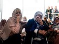 Victims' relatives react as they watch a live TV broadcast from the International Criminal Tribunal for the former Yugoslavia (ICTY) of the verdict in the genocide trial of former Bosnian Serbian commander Ratko Mladic, on November 22, 2017 in a room at the memorial in Potocari, near Srebrenica. United Nations judges in The Hague sentenced Mladic, dubbed the "Butcher of Bosnia", to life in jail for crimes committed during the 1992-1995 war that killed 100,000 people as ethnic rivalries tore apart Yugoslavia. DIMITAR DILKOFF, AFP/Getty Images