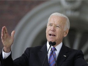 In this May 2017 file photo, former vice-president Joe Biden delivers the annual Harvard College Class Day address on the campus of Harvard University in Cambridge, Mass.
