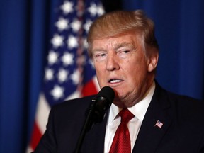 In this April 6, 2017, file photo President Donald Trump speaks at Mar-a-Lago in Palm Beach, Fla. The Canadian government produced a paper shortly after Trump's election outlining in broad strokes how the incoming U.S. president could have pursued a quick, substantive, and successful renegotiation of NAFTA. THE CANADIAN PRESS/ AP/Alex Brandon, File