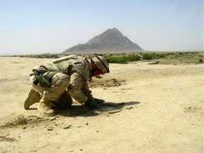 Leading Seaman Bruno Guevremont in Afghanistan, where he was deployed as an Improvised Explosives Device Disposal expert.
Credit: Master Warrant Officer Terry Garand