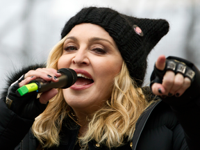 Madonna on stage during the Women's March rally on Jan. 21, 2017, in Washington. A listener complained when a Quebec radio station broadcast a clip of the singer swearing at this event.