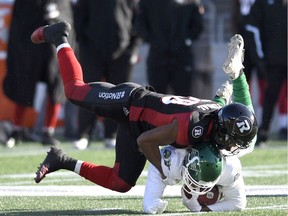 Corey Tindal Duron Carter

Ottawa Redblacks' Corey Tindal (28) tackles Saskatchewan Roughriders' Duron Carter (89) in Eastern semifinal CFL action in Ottawa on Sunday, Nov. 12, 2017. THE CANADIAN PRESS/Justin Tang ORG XMIT: JDT107
Justin Tang,