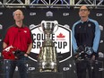 Calgary Stampeders head coach Dave Dickenson and Toronto Argonauts head coach Marc Trestman during the head coaches news conference in Ottawa Wednesday.