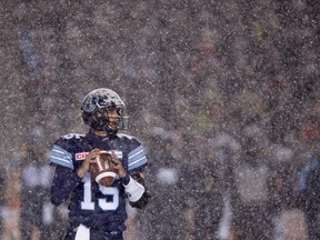 Toronto Argonauts quarterback Ricky Ray (15) looks to pass during first half CFL football action against the Calgary Stampeders in the 105th Grey Cup Sunday November 26, 2017 in Ottawa.