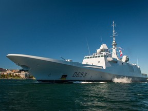 FS Languedoc departs to conduct a sail pass during Exercise CUTLASS FURY 2016 at Canadian Forces Base Halifax, Nova Scotia on September 12, 2016.

Photo: Tony Chand, Formation Imaging Services 
HS05-2016-0879-335