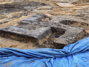A giant Swastika-shaped foundation sits on construction site in Hamburg, northern Germany, Tuesday, Nov. 21, 2017 after it was discovered during construction works on a sport field the day before. The foundation was base of a statue during Nazi times and remained undiscovered for more than 70 years. (Christian Charisius/dpa via AP) ORG XMIT: FOS103
Christian Charisius, AP
