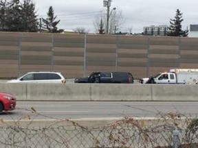 Ottawa Police are seen on Hwy. 417 across from the Argos practice facility on Wednesday, Nov. 22, 2017.