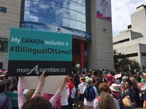 Hundreds of youths rallied at Ottawa City Hall on May 31, 2017 calling for the city to adopt official bilingualism.