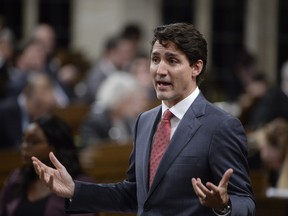 Prime Minister Justin Trudeau rises during question period in the House of Commons in Ottawa, Wednesday, Oct. 25, 2017. (Adrian Wyld/The Canadian Press)