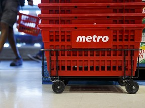 Baskets sit stacked inside a Metro Inc. grocery store in Toronto, Ontario, Canada, on Monday, Oct. 2, 2017.