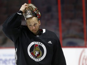 Ottawa Senators Craig Anderson during practice at the Canadian Tire Centre in Ottawa Ontario Wednesday Sept 27, 2017. T