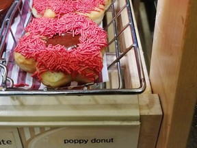 A poppy donut is seen at a Tim Hortons in Calgary.